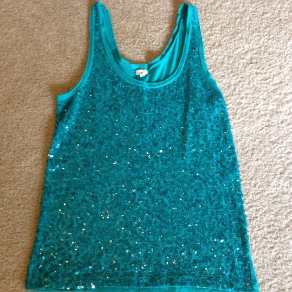 SALE J Crew Sequin Green Tank Top SMALL